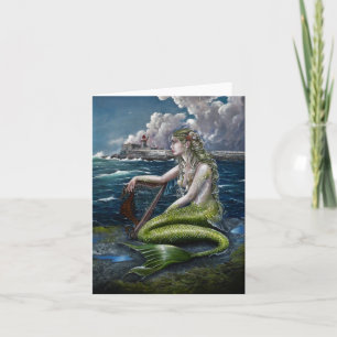 Cartão Irish Mermaid with harp greeting card