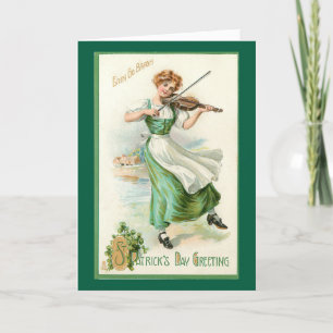 Cartão Irish Miss with Violin Greeting Card
