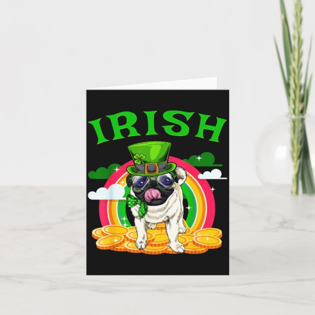 Cartão Irish Pug Funny St Patricks Day Leprechaun Dog Men (Frente)