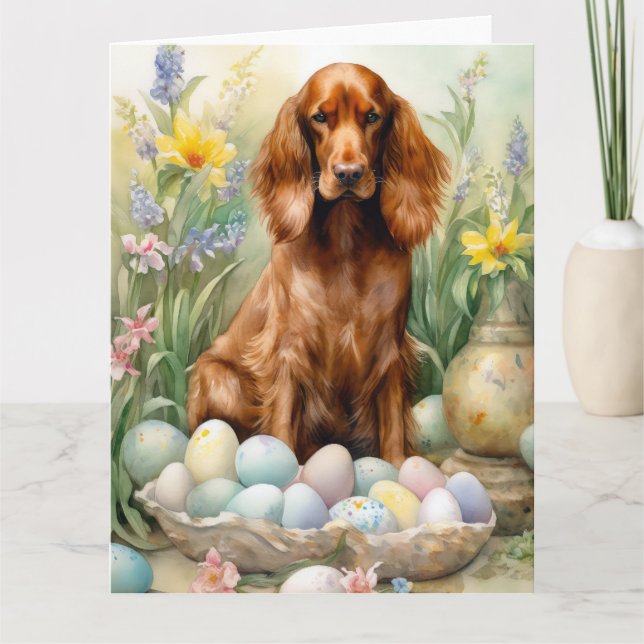 Cartão Irish Red Setter com Ovos de Páscoa (Frente)