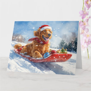 Cartão Irish Red Setter em Sledge Deixe-o nevar no Natal