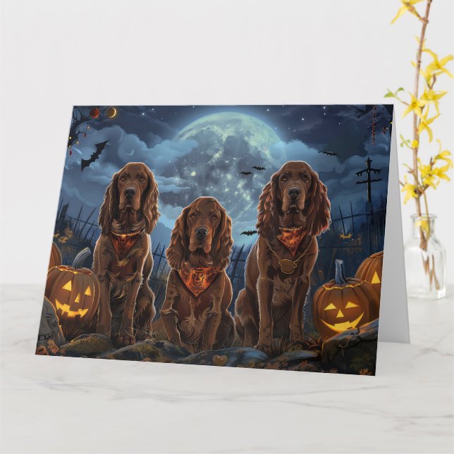 Cartão Irish Red Setter Halloween Spooky (Flor Amarela)