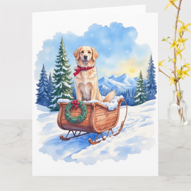 Cartão Irish Setter Enjoying Christmas Sleigh Ride Winter (Flor Amarela)