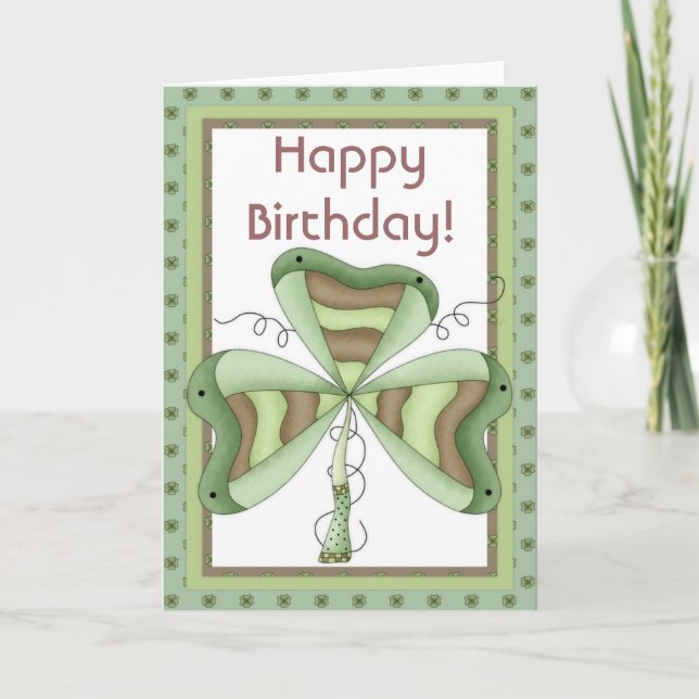 Cartão Irish Shamrock 2 Happy March Birday Card (Frente)