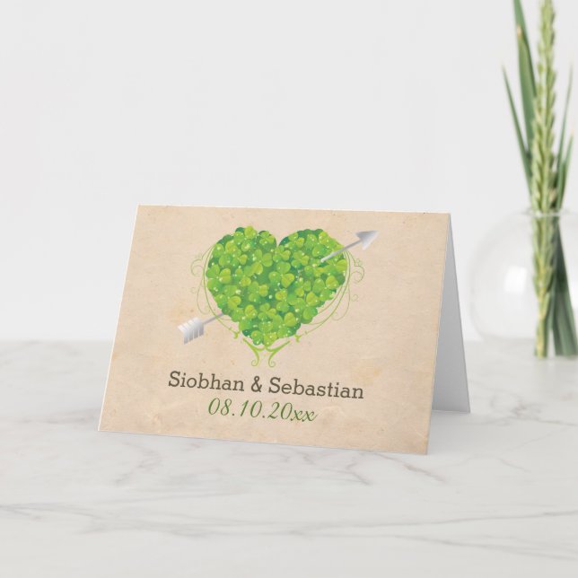 Cartão Irish Wedding Shamrock Heart (Frente)
