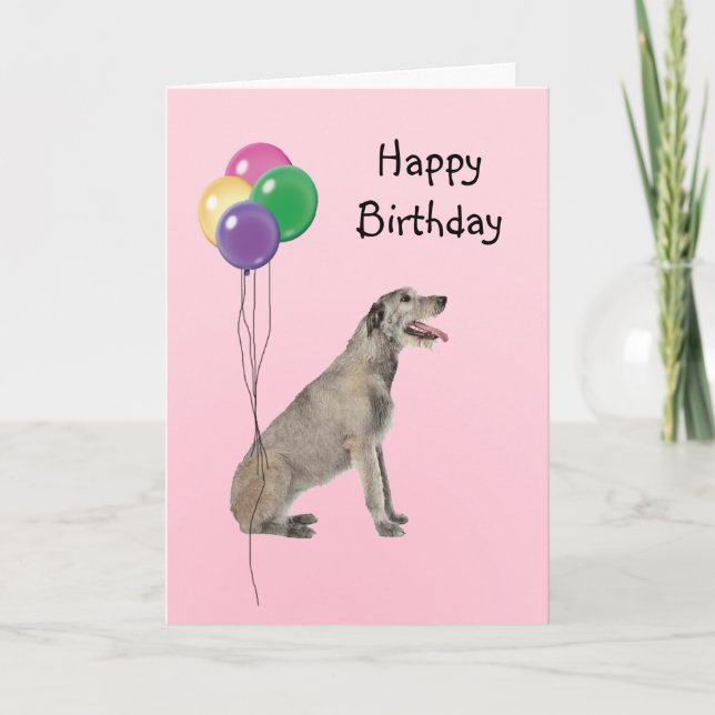 Cartão Irish Wolfhound, Balões de Aniversário (Frente)