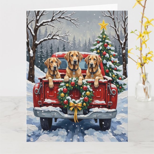 Cartão Irish Wolfhound Christmas Red Truck Holiday Gift (Flor Amarela)