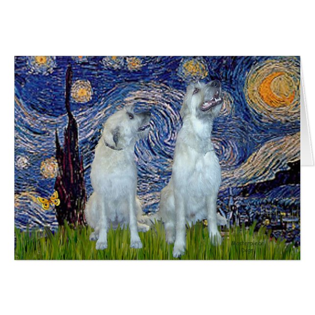 Cartão Irish Wolfhound Pair - Noite Estrelada (Frente Horizontal)
