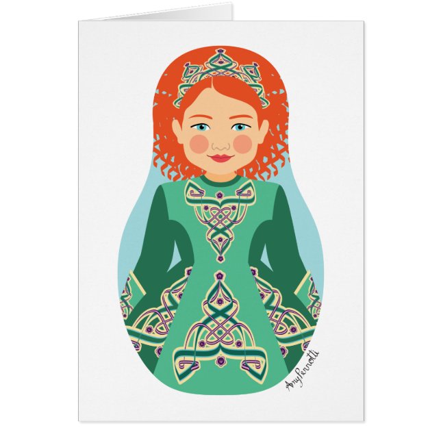 Cartão Irlandês de Dançarina Redhead Matryoshka (Frente)