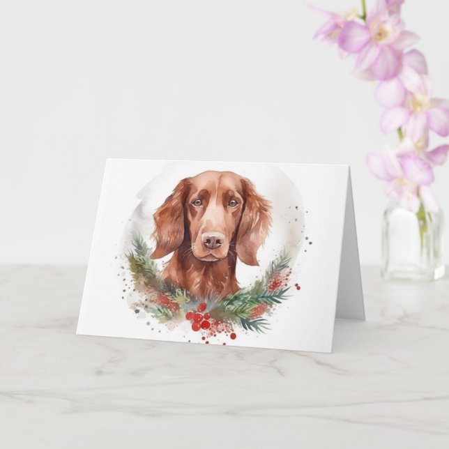 Cartão Irlandês Red Setter Christmas Wreath Festivo Pup (Orquídea)