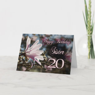 Cartão Irmã 20 Birthday com magnólia