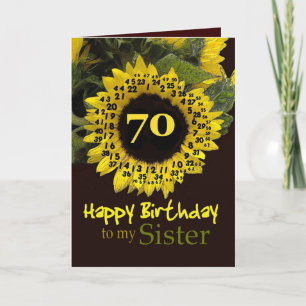 Cartão IRMÃ - 70 de Aniversário com Girassol Feliz