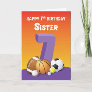 Cartão Irmã 7 Birthday Sports Balls