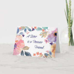 Cartão Irmã Birthday Forever Friend Watercolor Floral