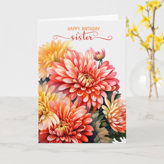 Cartão Irmã Chrysanthemums para o aniversário de novembro (Flor Amarela)