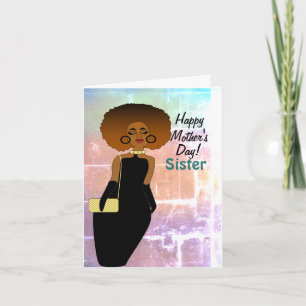 Cartão Irmã Divertida Dia das Mães Afro-Americano