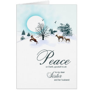 Cartão Irmã e marido, Natal com rena