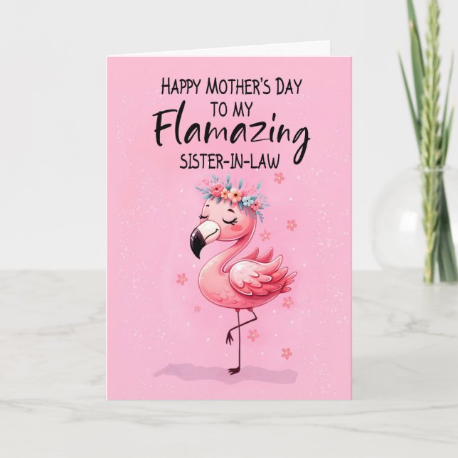 Cartão Irmã em Dia de as mães de Direito com Flamingo Fab (Frente)