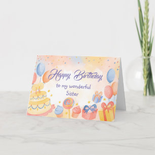 Cartão Irmã Engraçada Bolo de Aniversário