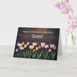 Cartão Irmã Feliz Dia das Mães Tulipas Country Fofo