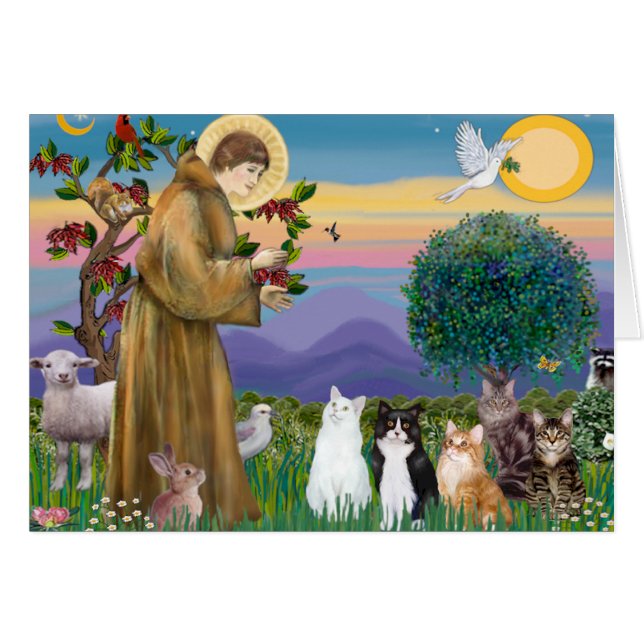 Cartão Irmã Frances abençoando 5 gatos (Frente Horizontal)