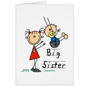 Cartão Irmã mais velha com camiseta e presentes do irmã