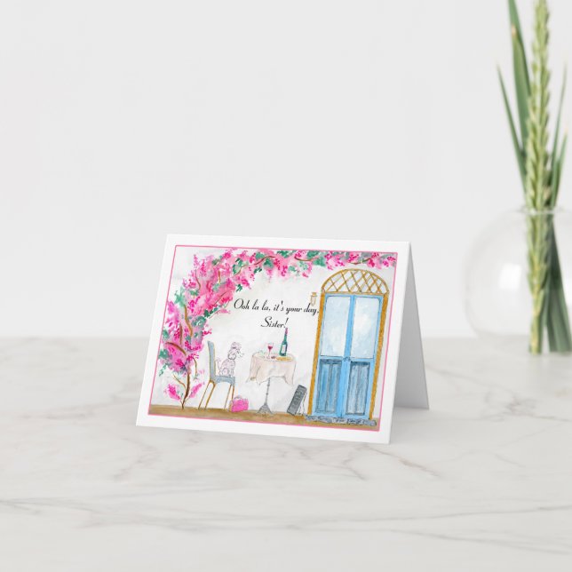 Cartão Irmã Ooh La Poodle Paris Aniversário (Frente)