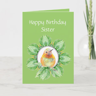 Cartão Irmã Personalizada Birthday Rufous Hummingbird