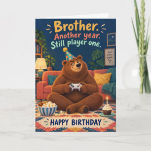 Cartão Irmão aniversariante Urso Divertido de Jogos Playe