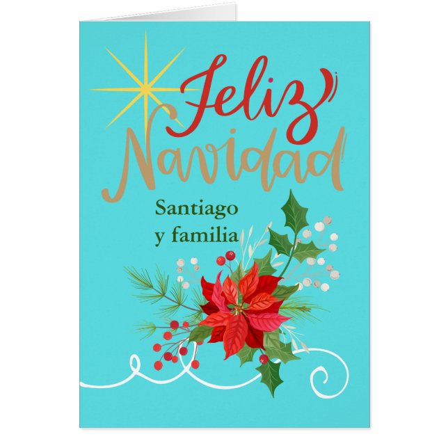 Cartão Irmão e Família Natal Espanhol Feliz Navidad (Frente)