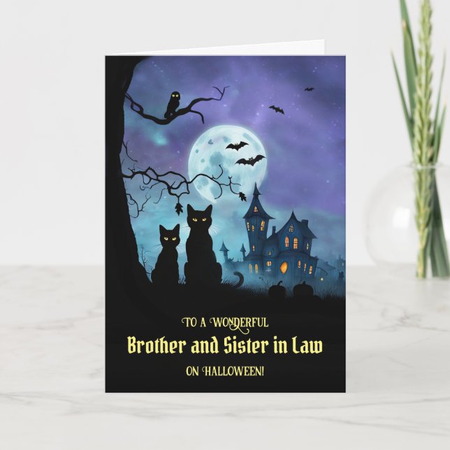 Cartão Irmão e Irmã em Direito Feliz Gato de Halloween (Frente)