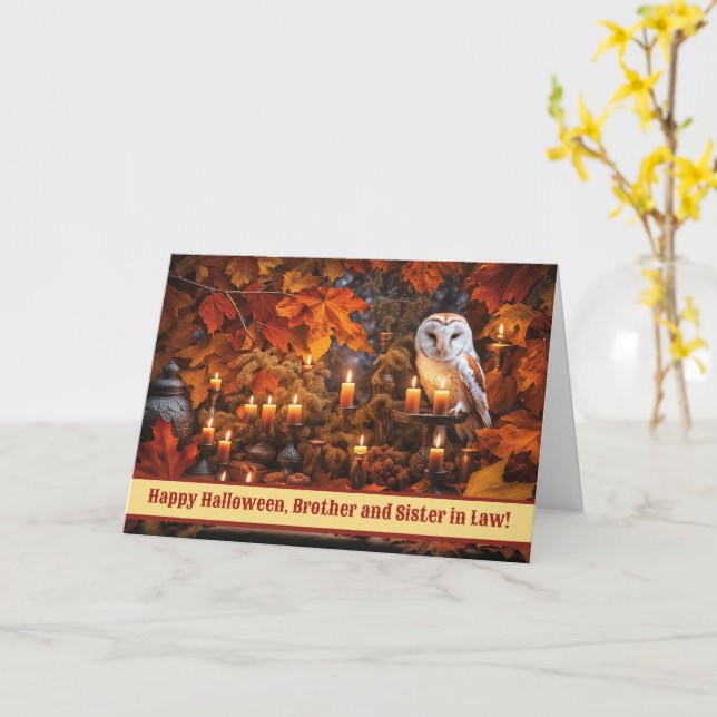 Cartão Irmão e Irmã em Direito Feliz Halloween Coruja (Flor Amarela)
