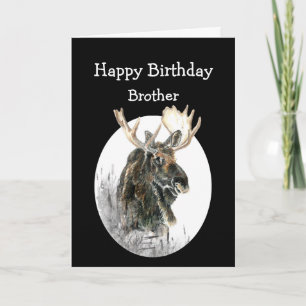 Cartão Irmão Nasthday Moose Watercolor Animal Timer
