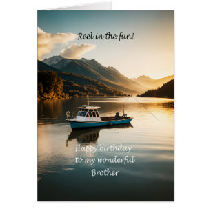 Cartão Irmão pescando a partir de um aniversário de barco