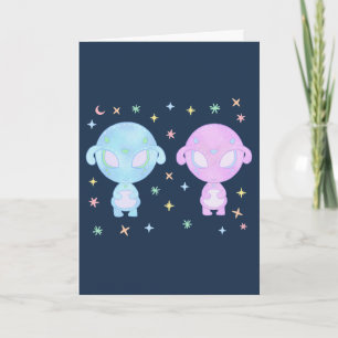 Cartão Irmãs Gêmeas Alien Pastel Arte Kawaii Cósmica Fo