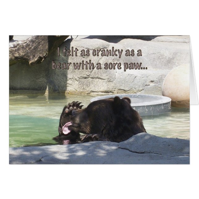 Cartão Irritadiço como um urso com uma pata dorido (Frente horizontal)