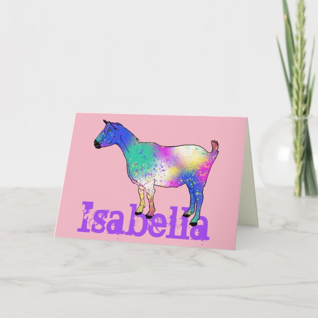 Cartão Isabella Add Name Colourful Goat Funky Animal Art (Frente)