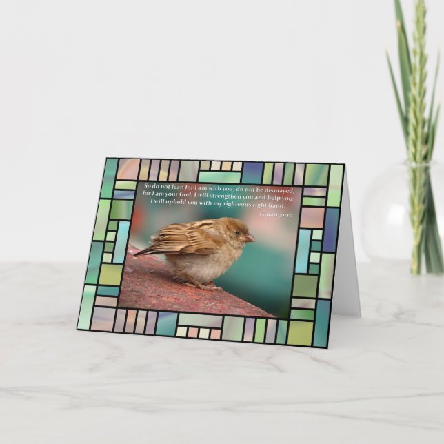 Cartão Isaiah 41:10 Bible Verse With Bird Stained Glass (Frente)