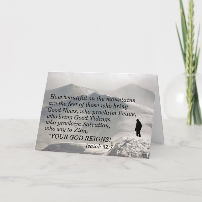 Cartão Isaiah 52:7 Como as montanhas são bonitas (Frente)