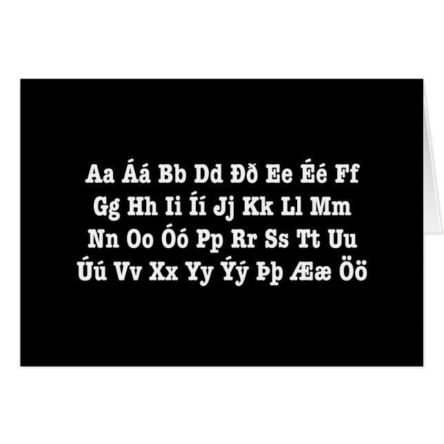 Cartão islandês Alfabet [Íslenska Stafrófið] (Frente Horizontal)