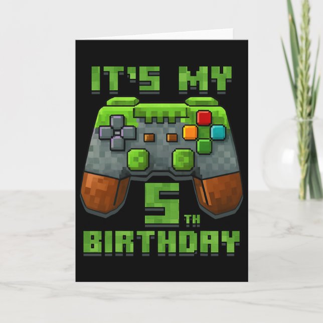 Cartão It’s My 5th Birthday Shirt Gamer Video Pixel Game  (Frente)
