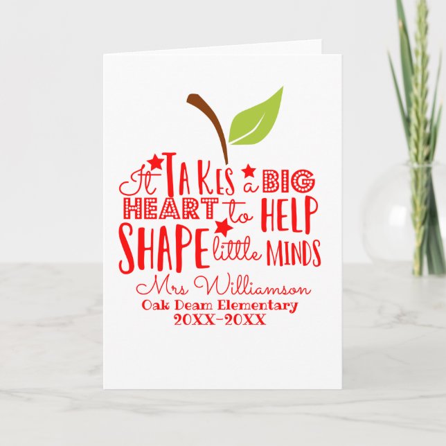 Cartão it takes a big heart to shape little minds apple (Frente)