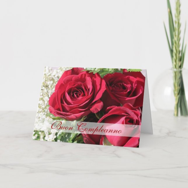 Cartão Italian Birthday elegant red roses (Frente)