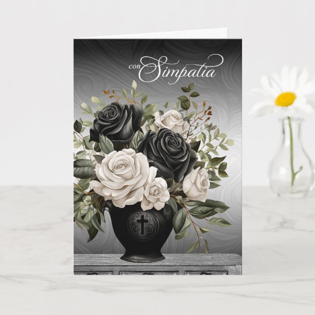 Cartão Italian Sympathy Vase of Black and White Roses (Planta pequena)