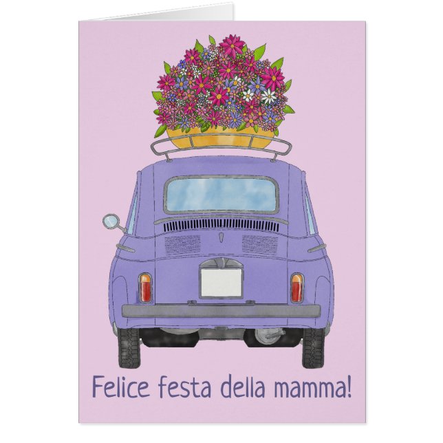 Cartão italiano Feliz Dia das Mães Fiat 500 (Frente)