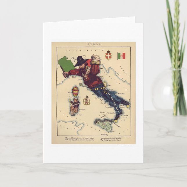 Cartão Italy Caricature Map 1868 (Frente)