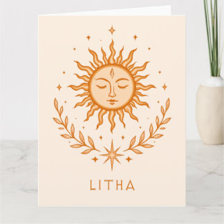 Cartão itha Celestial Sun Face Botanical Wreath Art