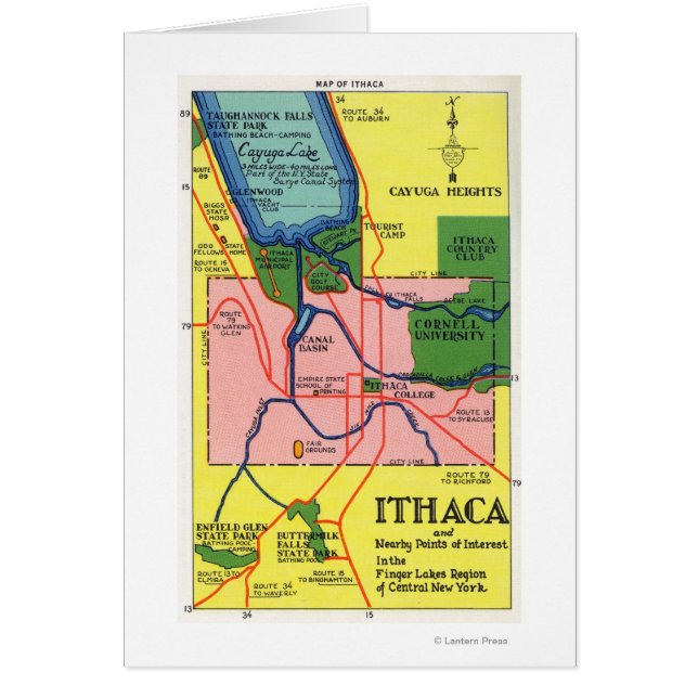 Cartão Ithaca e Pontos de Interesse Próximos (Frente)