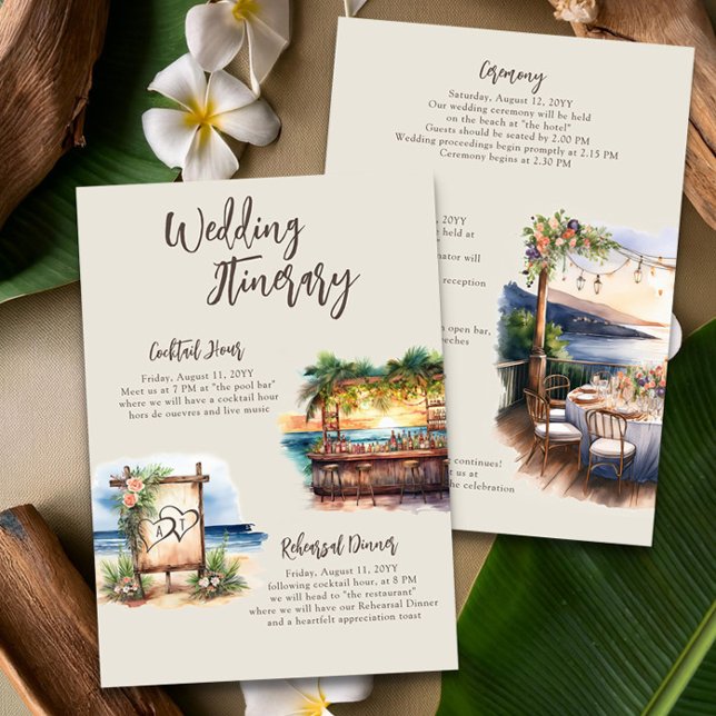 Cartão Itinerário de Casamento de Praia Sunset (Weekend Wedding Itinerary from the Sunset Beach Wedding Collection by Darling & May)