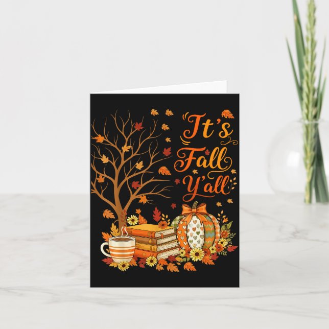 Cartão It's Fall Y'all Floral Pumpkin Autumn Coffee Thank (Frente)